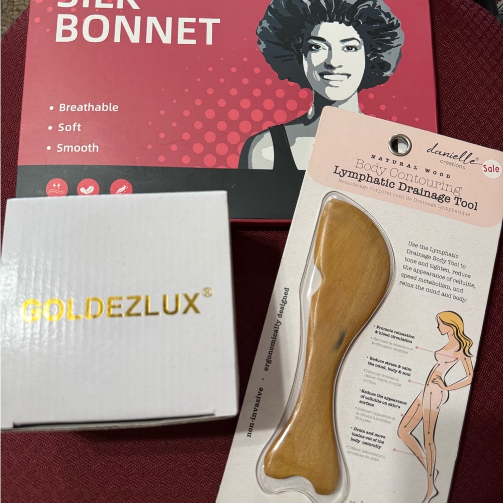 Silk Bonnet, Goldezlux dry brush and lymphatic drainage tool set! Pamper youself